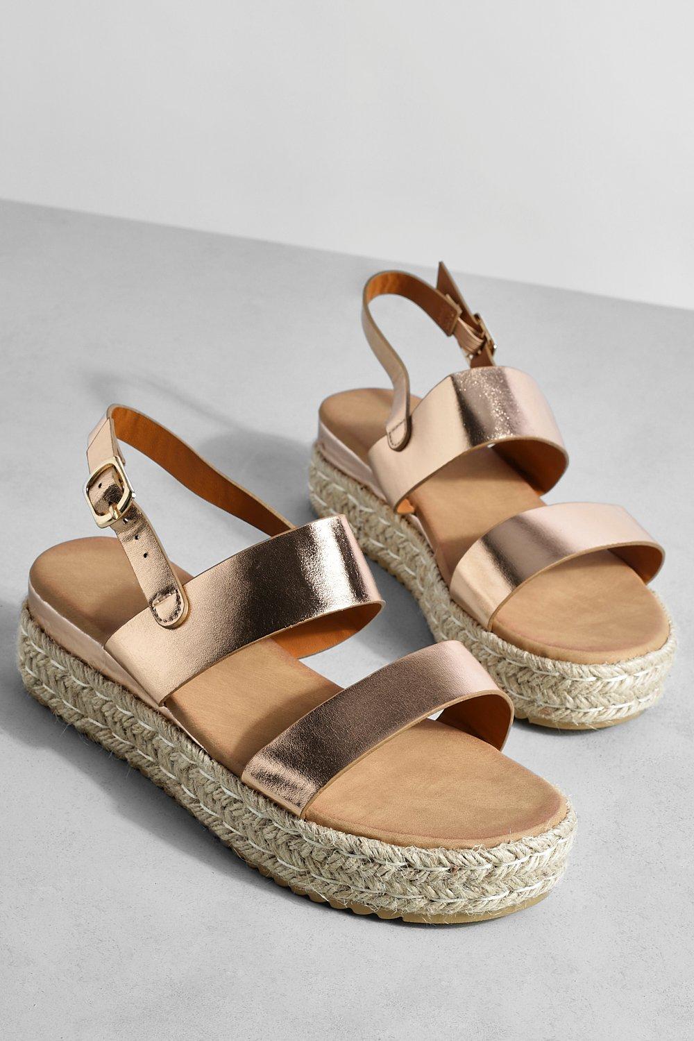 Metallic Double Strap Espadrille Flatforms boohoo